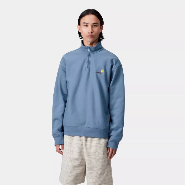 Carhartt WIP Half Zip American Script Sweater Blauw