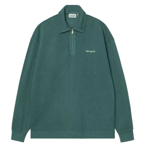 Carhartt WIP Piqué Script Half Zip Sweater Donker Groen