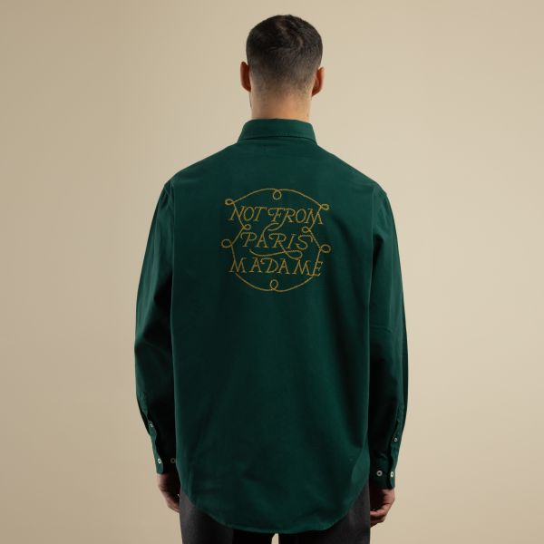 Drôle De Monsieur Slogan Tresses Overhemd Donker Groen