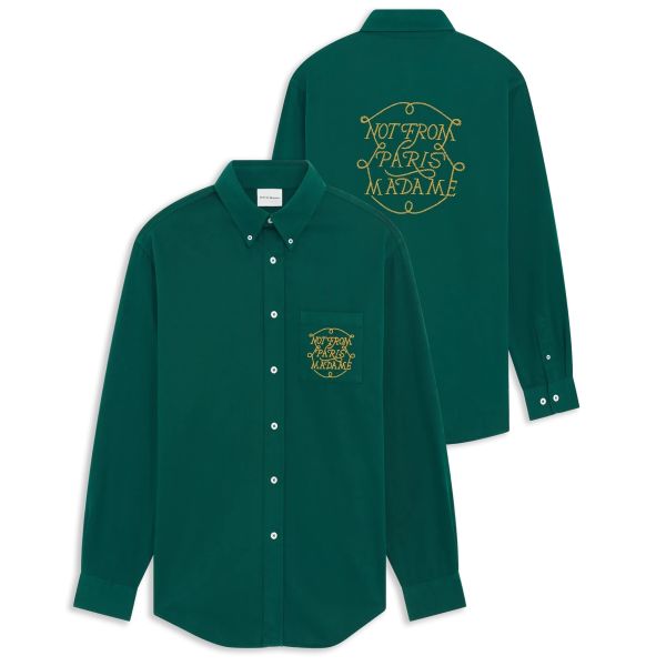 Drôle De Monsieur Slogan Tresses Overhemd Donker Groen