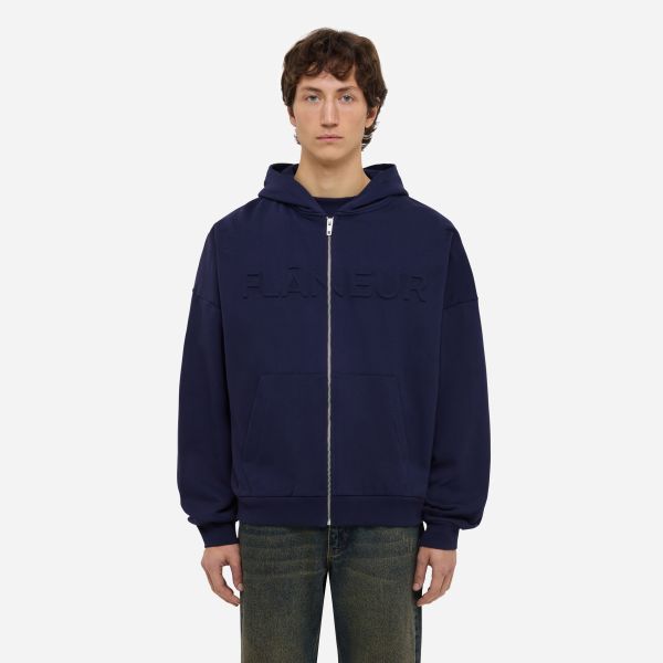Flâneur Embossed Zip-Up Vest Donker Blauw