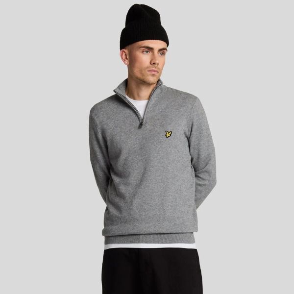 Lyle & Scott Cotton Merino Quarter Zip Sweater Grijs