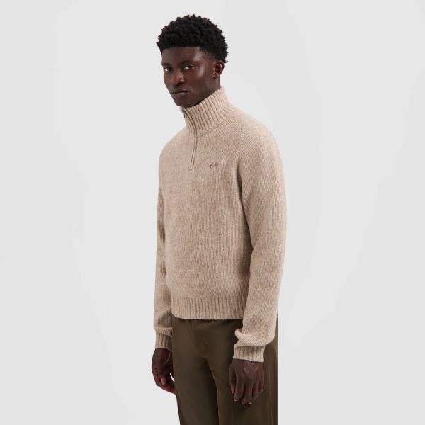 Olaf Signature Knitted Zip Mock Sweater Beige
