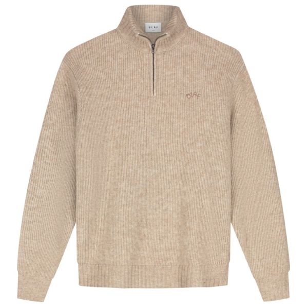 Olaf Signature Knitted Zip Mock Sweater Beige