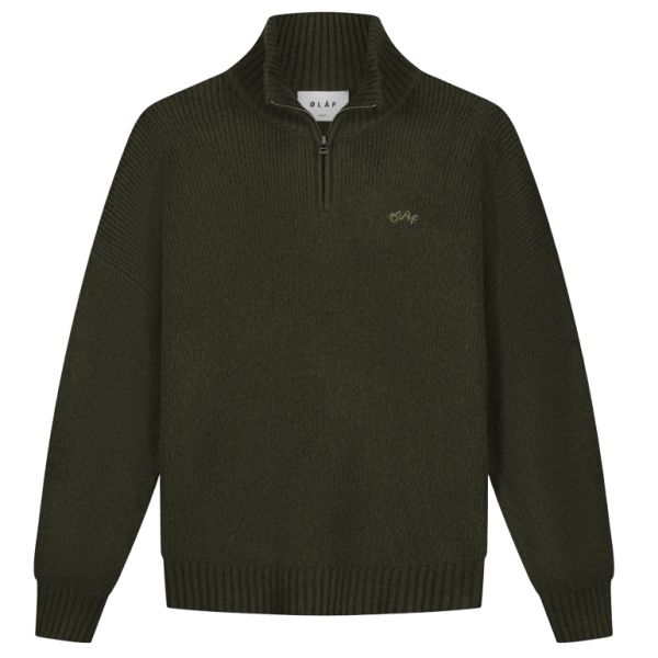 Olaf Signature Knitted Zip Mock Sweater Donker Groen