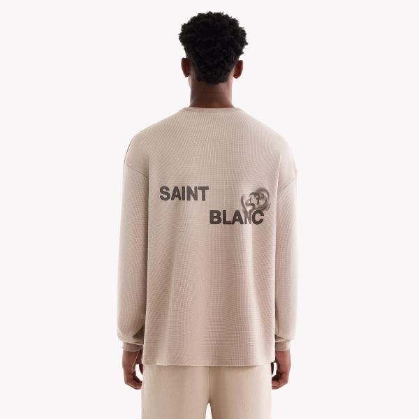 Saint Blanc Blur Waffle Knit Longsleeve T-shirt Beige