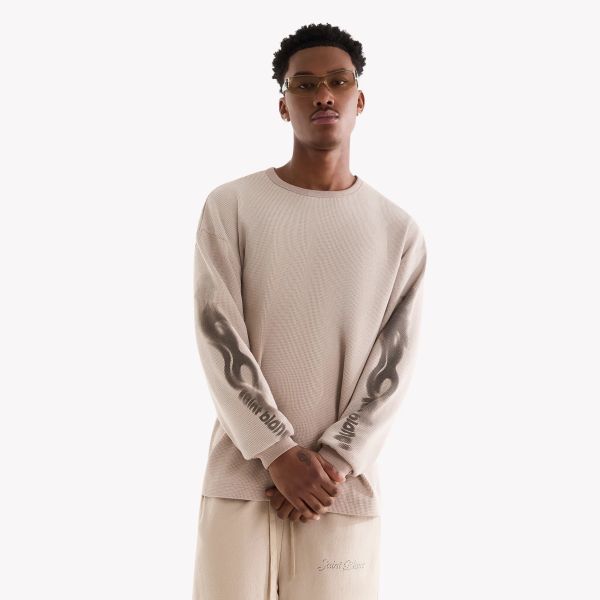 Saint Blanc Blur Waffle Knit Longsleeve T-shirt Beige