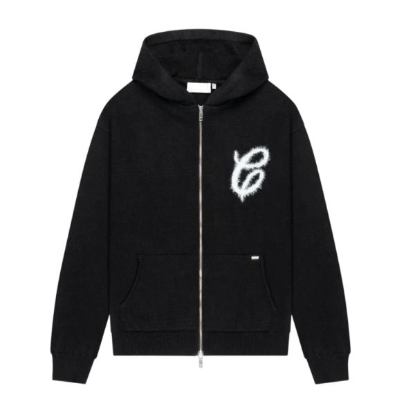 CROYEZ FLUFFY ESSENCE KNIT ZIP-HOODIE | BLACK
