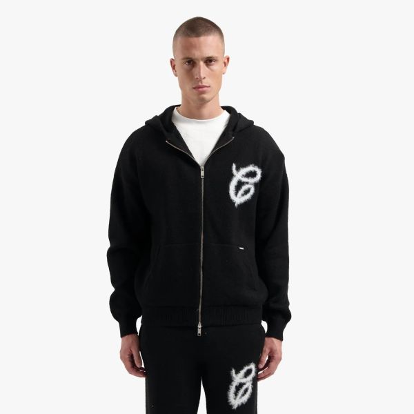 CROYEZ FLUFFY ESSENCE KNIT ZIP-HOODIE | BLACK