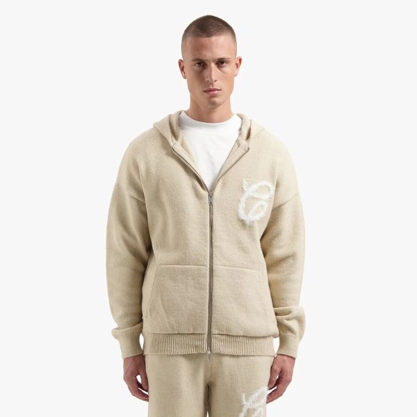 CROYEZ FLUFFY ESSENCE KNIT ZIP-HOODIE | SAND