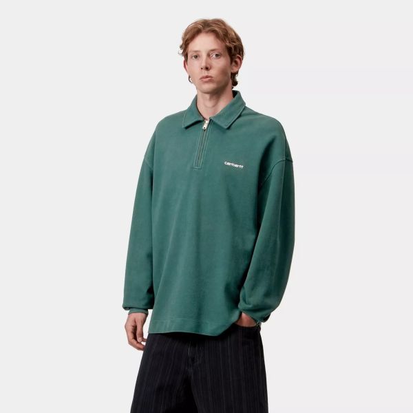 Carhartt WIP Piqué Script Half Zip Sweater Donker Groen