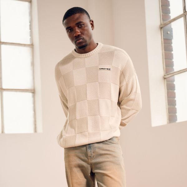 Croyez Checkerboard Knit Sweater Grijs