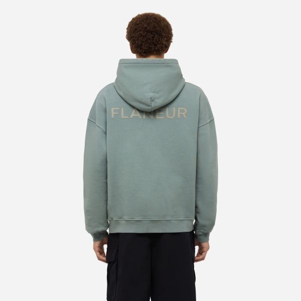 Flâneur Double Logo Washed Hoodie Licht Groen