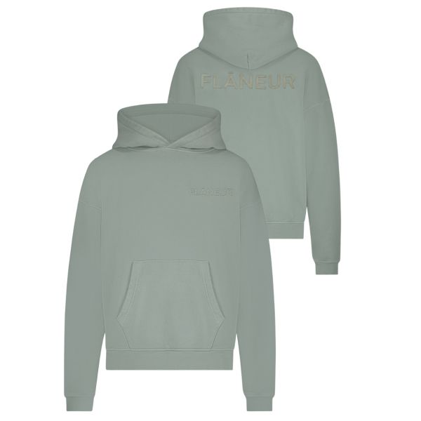 Flâneur Double Logo Washed Hoodie Licht Groen