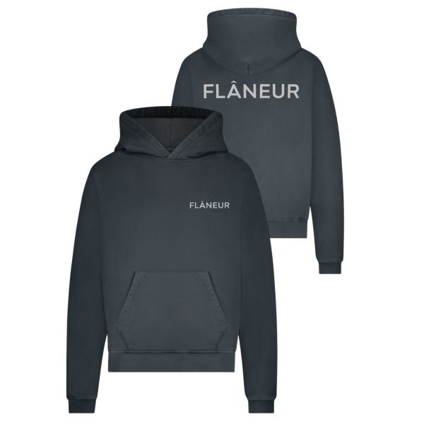 Flâneur Double Logo Washed Hoodie Zwart