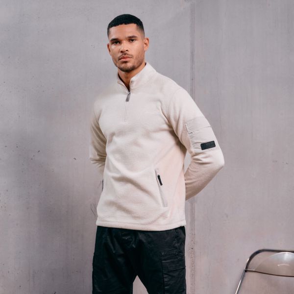 Malelions Fleece Half Zip Sweater Beige