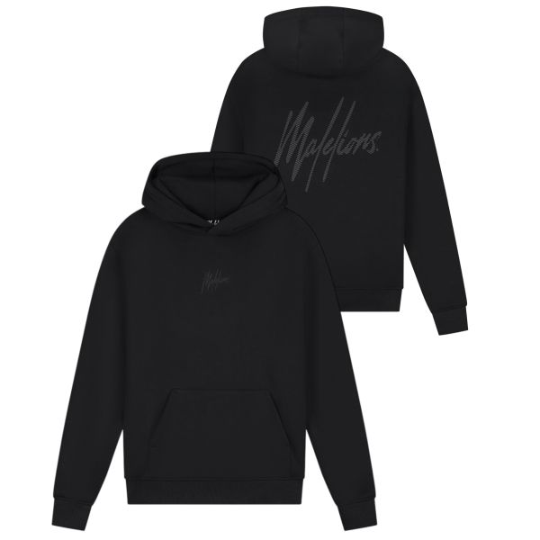 Malelions Striped Signature Hoodie Zwart