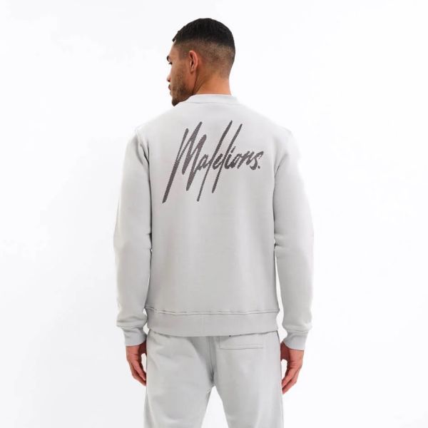 Malelions Striped Signature Sweater Grijs