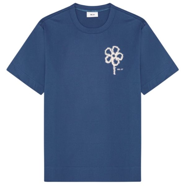 NN.07 Pedro EMB T-shirt Blauw