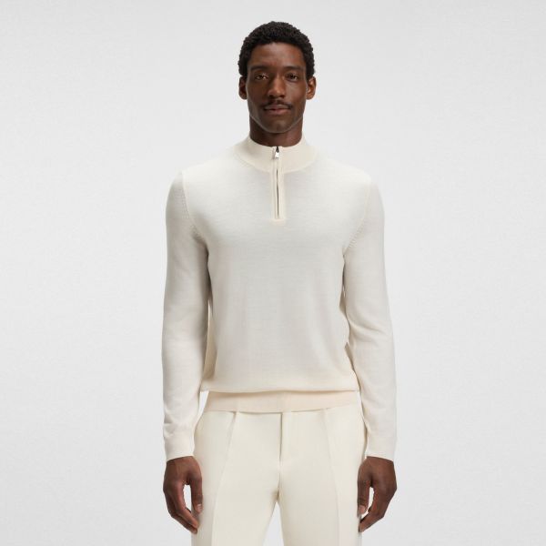 Boss Ebenji Half Zip Sweater Off White