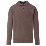 Genti Textured Longsleeve Polo Donker Bruin