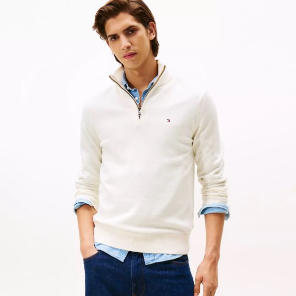 Tommy Hilfiger Zip Mock Sweater Off White