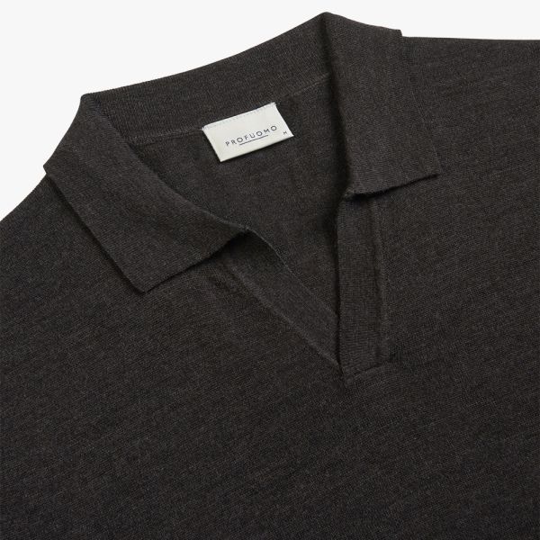 Profuomo Open Collar Longsleeve Polo Bruin