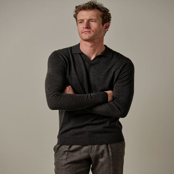 Profuomo Open Collar Longsleeve Polo Bruin