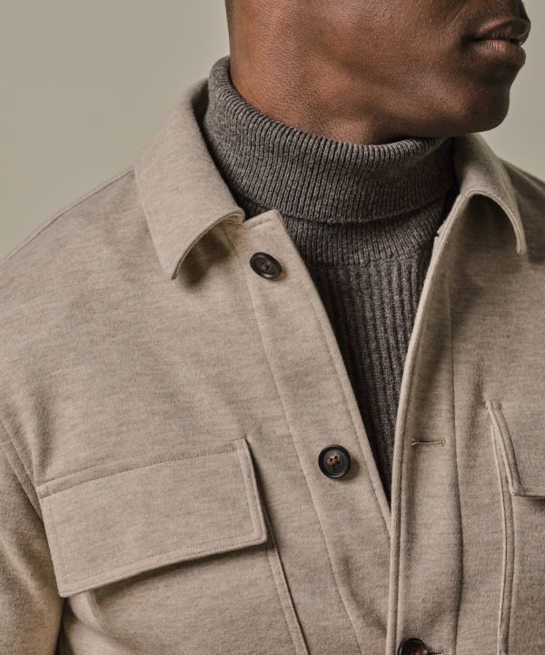 Profuomo Wool Knitted Overshirt Beige