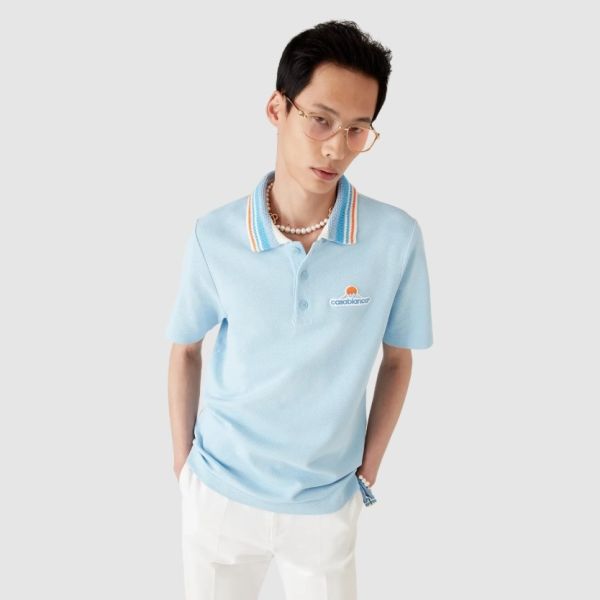 Casablanca Knit Pique Polo Licht Blauw