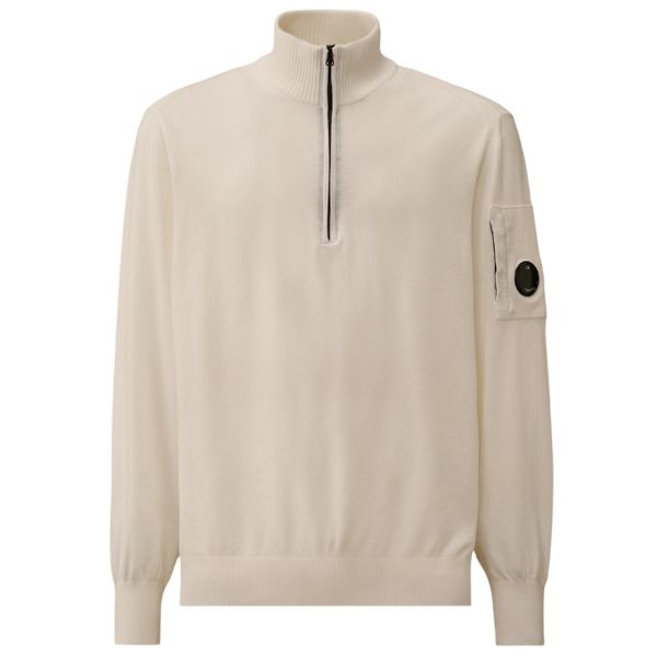 CP Company Extrafine Merino Wool Half Zip Sweater Wit