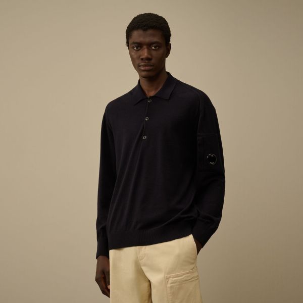 CP Company Extrafine Merino Wool Polo Sweater Navy