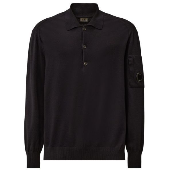 CP Company Extrafine Merino Wool Polo Sweater Navy