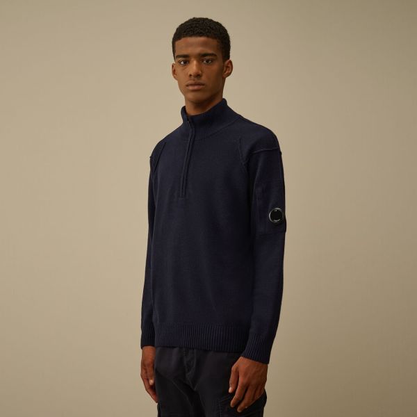 CP Company Lambswool GRS Half Zipped Knit Sweater Navy