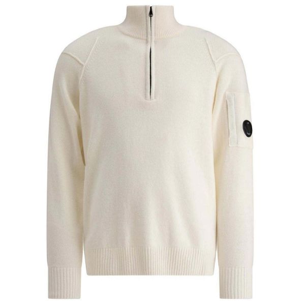 CP Company Lambswool GRS Half Zipped Knit Sweater Wit
