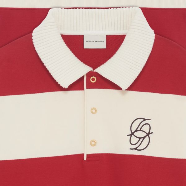Drôle De Monsieur Rayures Longsleeve Polo Rood/Off White