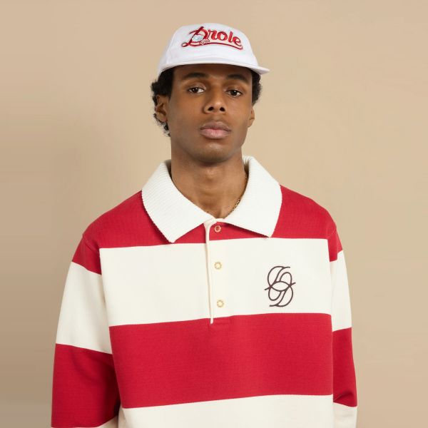Drôle De Monsieur Rayures Longsleeve Polo Rood/Off White