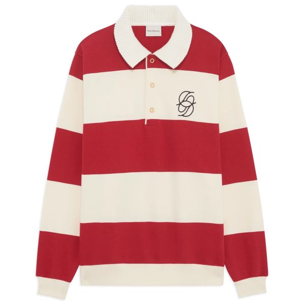 Drôle De Monsieur Rayures Longsleeve Polo Rood/Off White