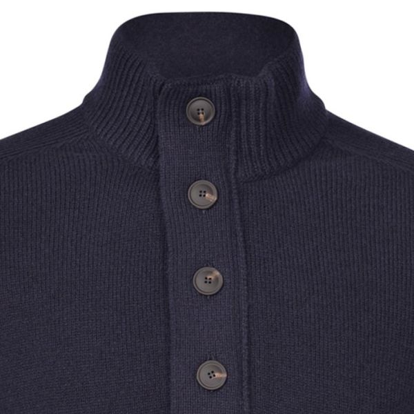 Gran Sasso Button Zip Polo Sweater Navy