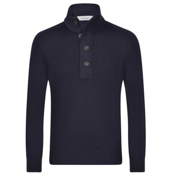 Gran Sasso Button Zip Polo Sweater Navy