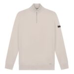 Malelions Knitted Quarter Zip Sweater Beige