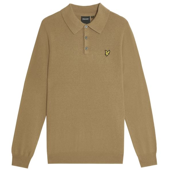 Lyle & Scott Cotton Merino Knitted Longsleeve Polo Bruin