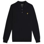 Lyle & Scott Cotton Merino Knitted Longsleeve Polo Navy