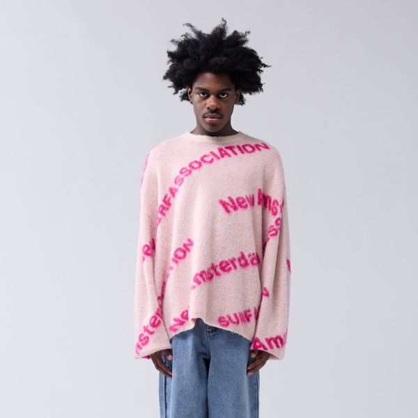 New Amsterdam Surf Association Jacquard Knit Sweater Off White/Roze