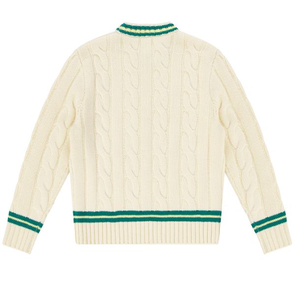 PAL Sporting Goods Bye Cable Knit Wool Cricket Sweater Off White/Groen