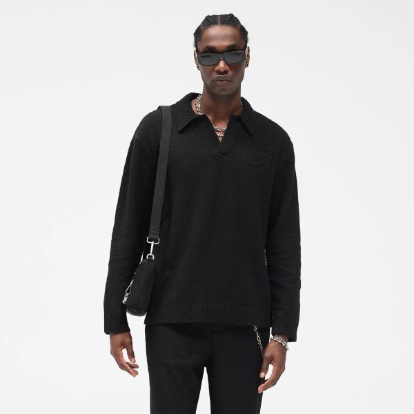 Represent Knitted Longsleeve Polo Zwart