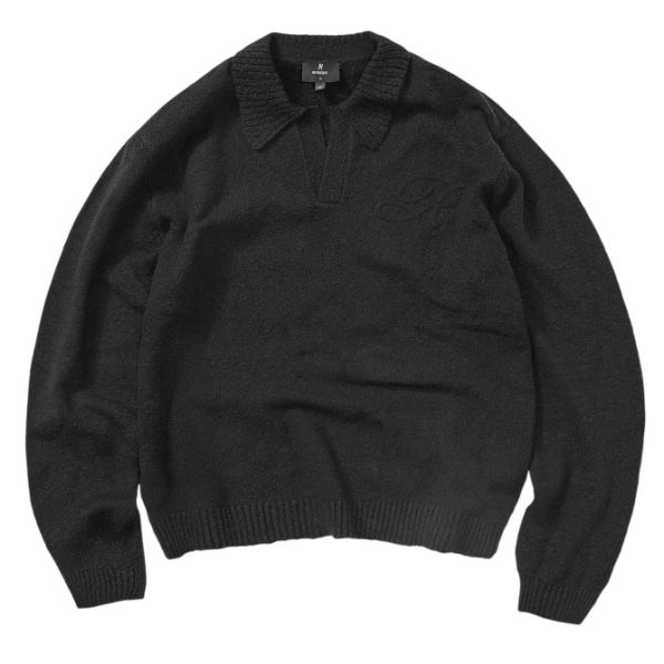 Represent Knitted Longsleeve Polo Zwart