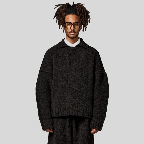 Seventh Wool Knit Polo Sweater Zwart