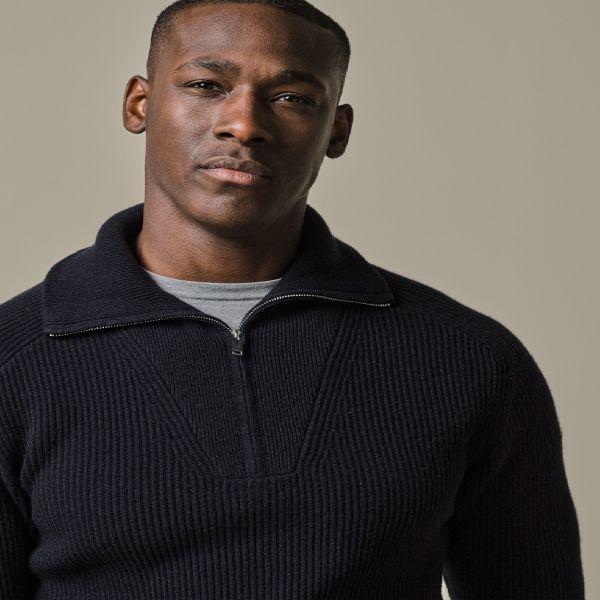 Profuomo Wool Half Zip Sweater Navy