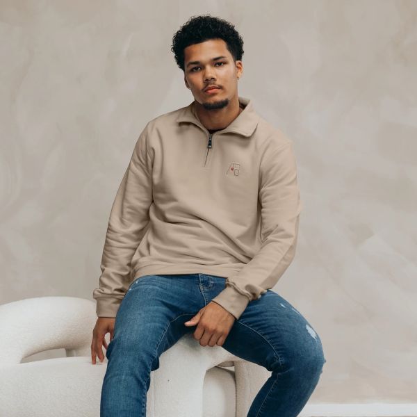 AB Lifestyle Diamond Half-Zip Sweater Beige